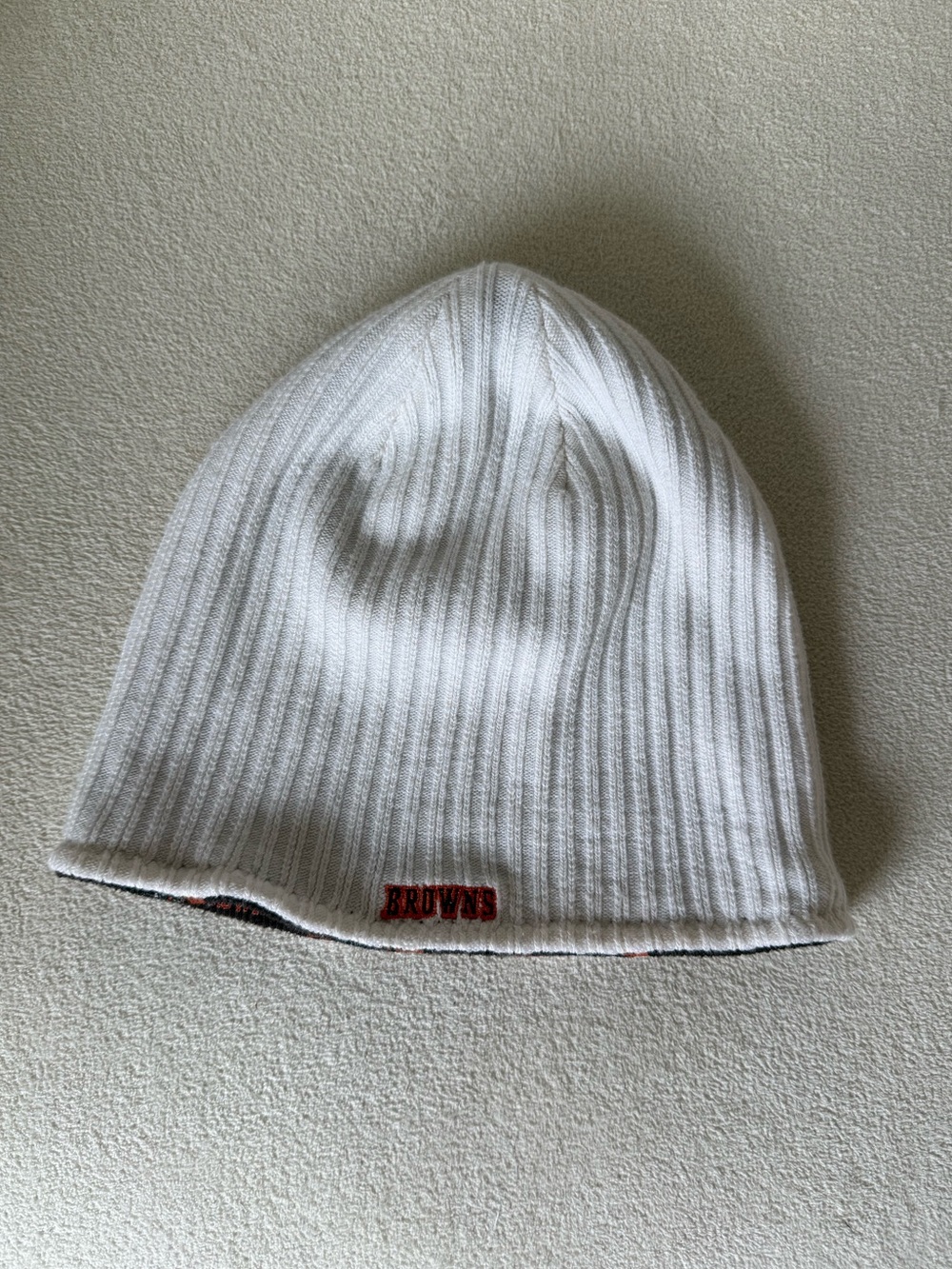 NFL Cleveland Browns White Ribbed Reversible Beanie with Team Accent